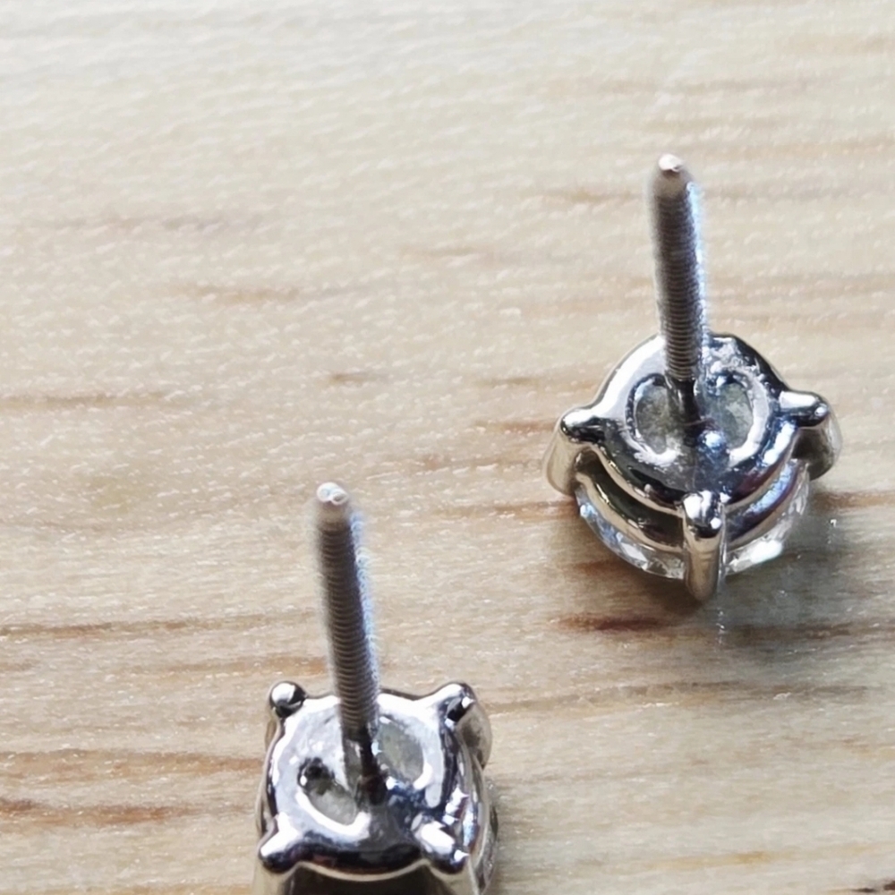 Diamond Stud Earrings  Round Natural  14KT Gold 4 Prongs Minimalist - Picture 9 of 16